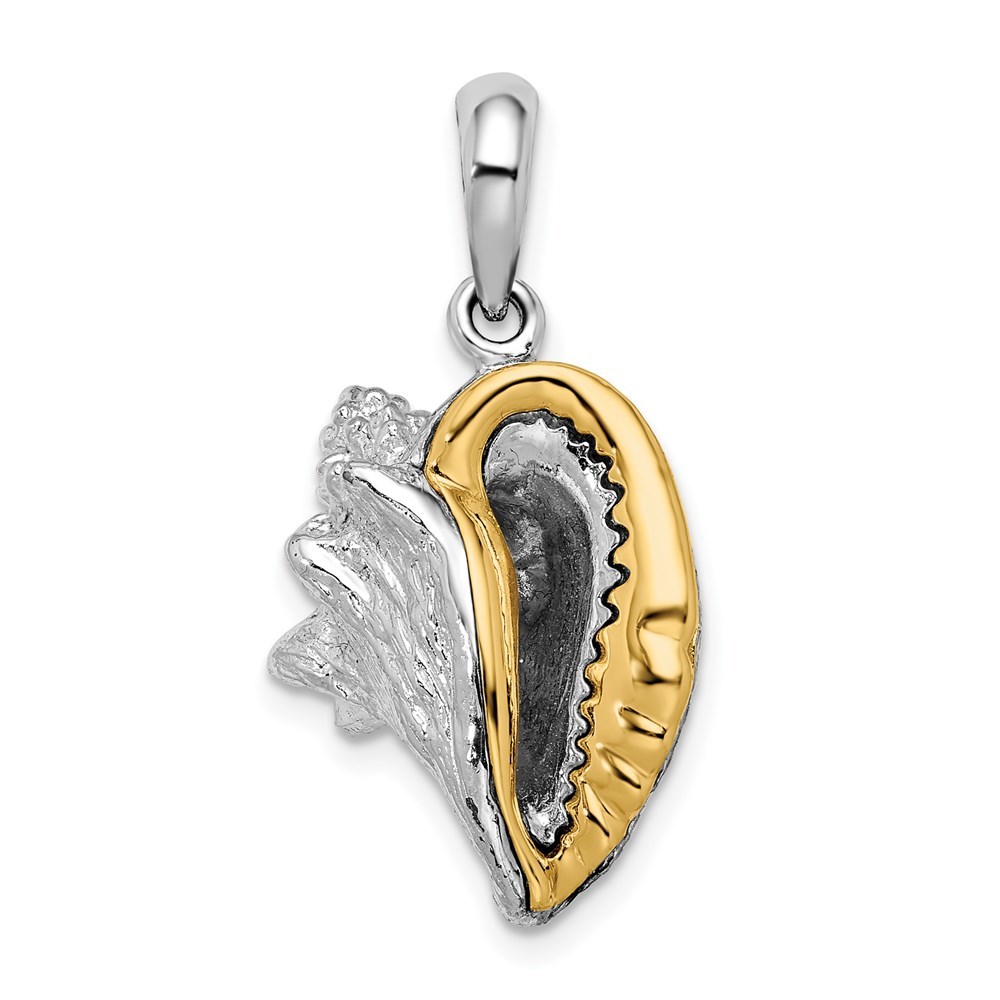 925 Sterling Silver 3D Conch Shell w/14k Accent Necklace Charm Pendant